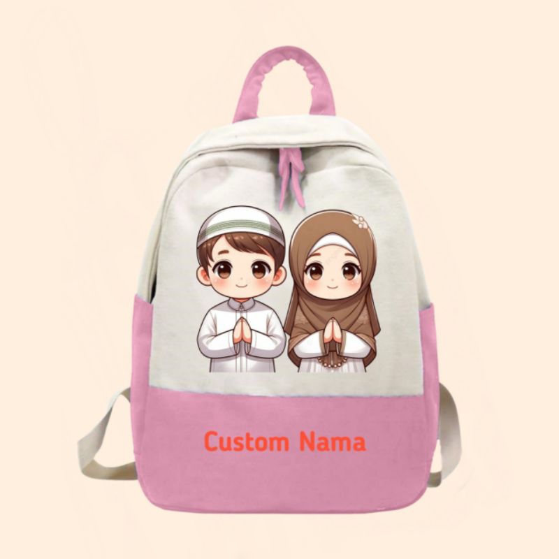 Tas anak Ransel gambar kartun muslimah free nama