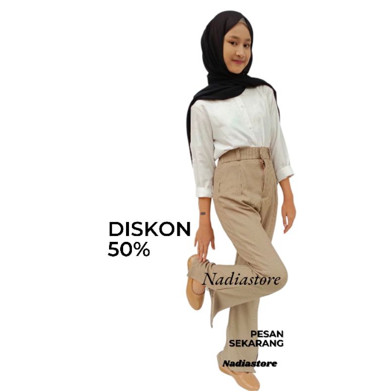 CELANA KULOT WANITA Waffle slit_ knit Rib panjang