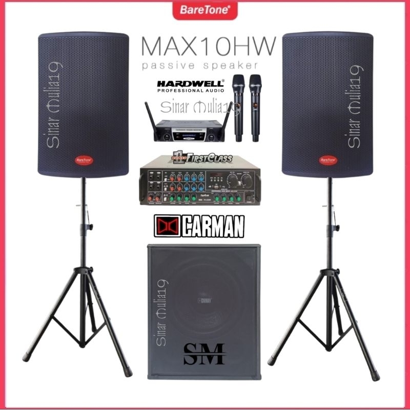 Paket Komplit Karaoke Speaker 10 Inch BareTone MAX10HW Subwoofer 12 Inch Amplifier Bluetooth Mic