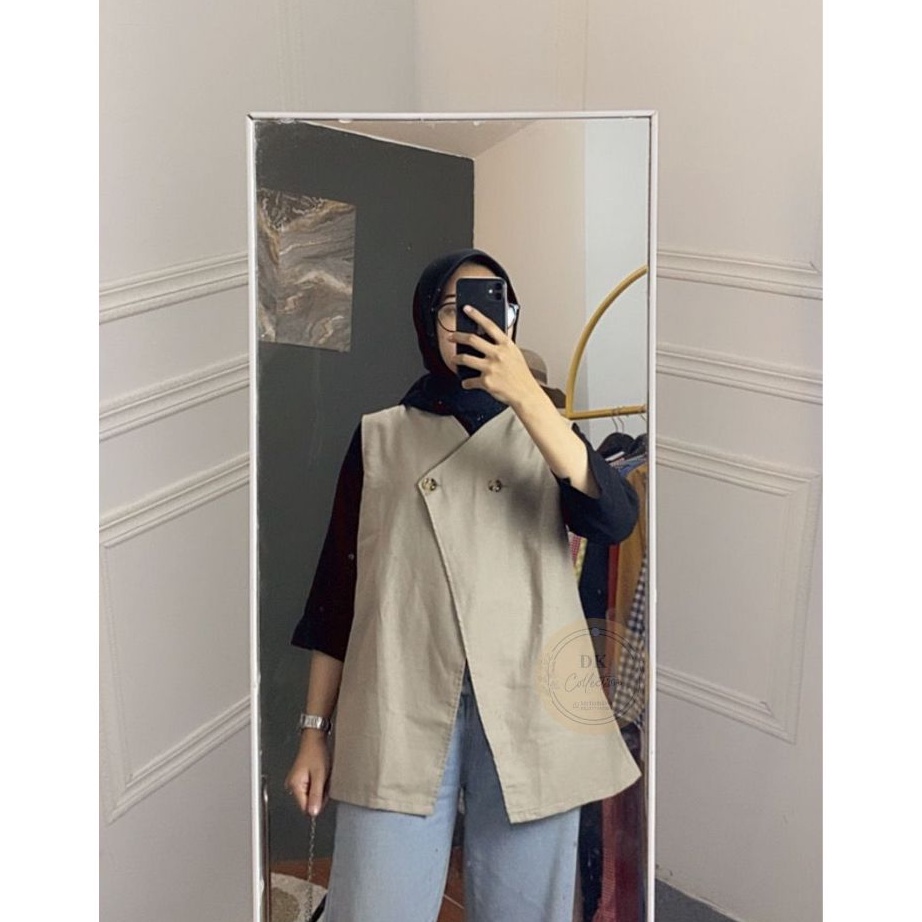 FG2 VEST OUTER ROMPI CASUAL POLOS BAHAN N RAMI KANCING DEPAN  ATASAN WANITA REMAJA TANPA LENGAN LOOK
