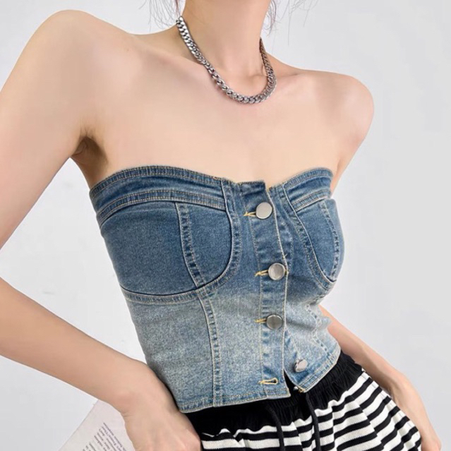 TANK TOP DENIM WANITA JEANS BEBE ATASAN TANKTOP MX758