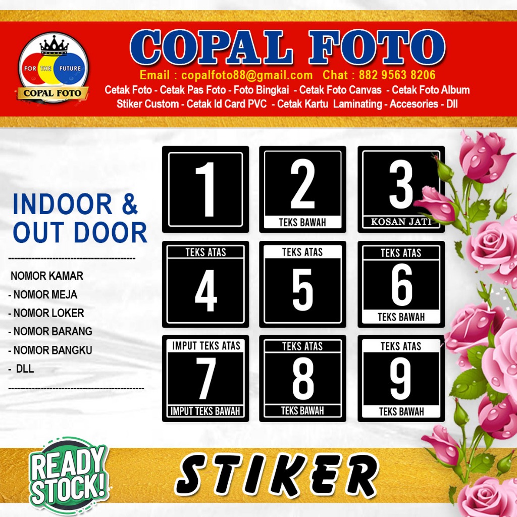 Stiker Nomor - Nomor Kamar - Nomor Meja -Nomor Loker - Nomor Barang