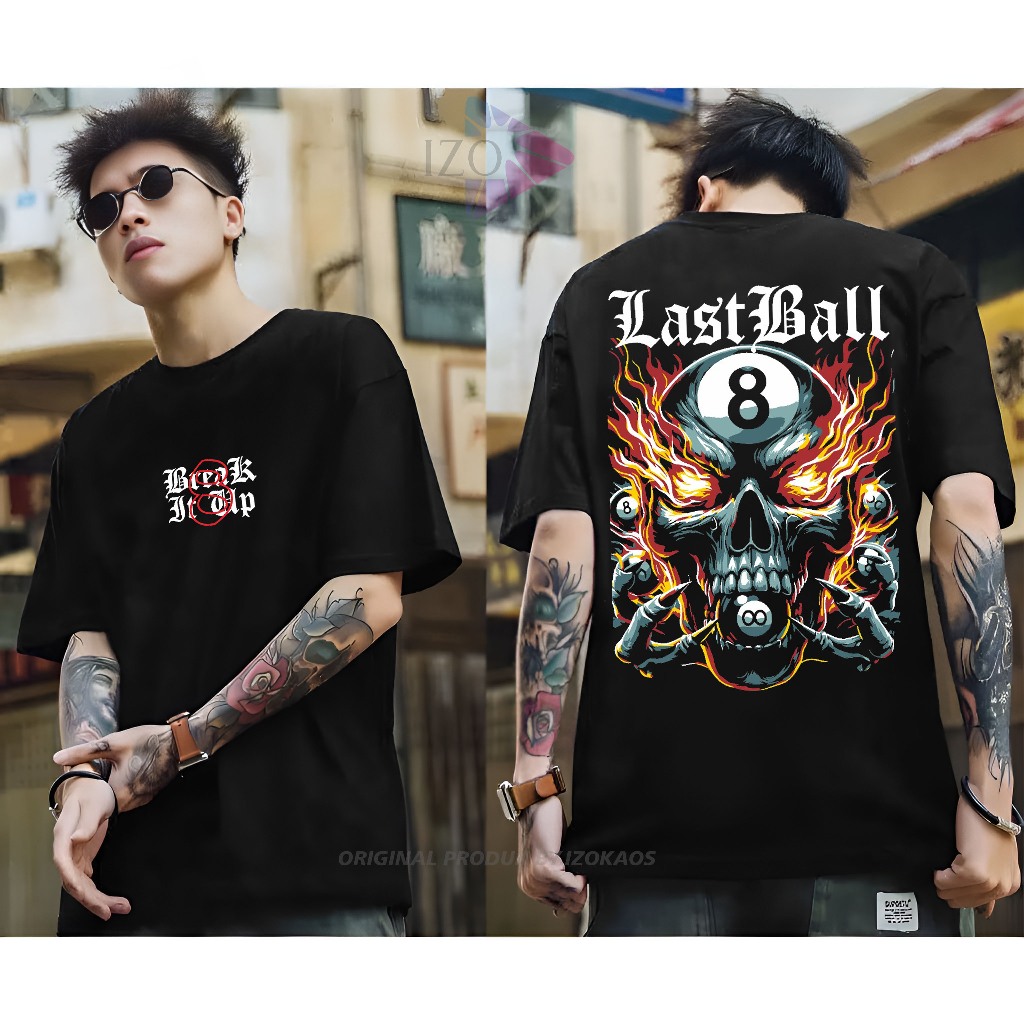 Baju Kaos Tshirt Distro Terbaru Sablon Bergambar 8 Ball Last Bal Pakaian Cowok Cewek Keren Lengan Pe