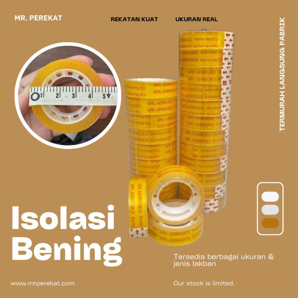 12 PCS Isolasi Bening Kecil Tebal - Selotip Kado Tebal isi 12pcs- Isolasi Toples Kue Kering Ukuran T