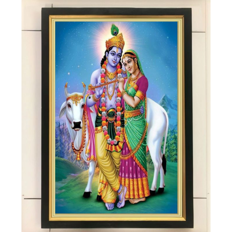 hiasan dinding lukisan cetak krisna radha plus bingkai ukuran 65*45