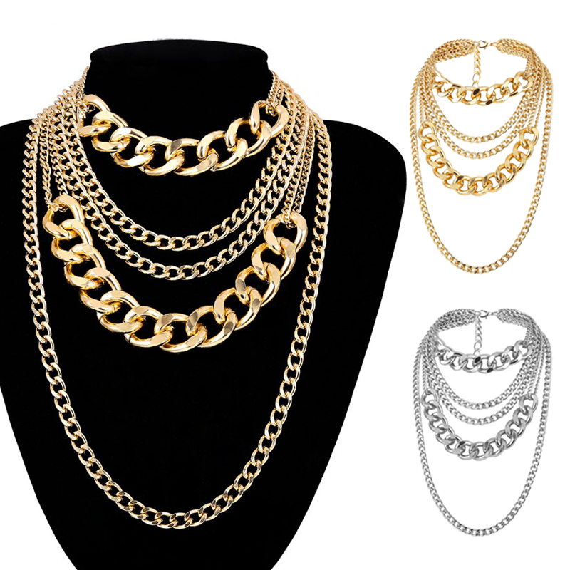 1set layer necklace kalung rantai gold/silver Kalung Rantai Kalung Rantai Necklace Chain Multilayer 