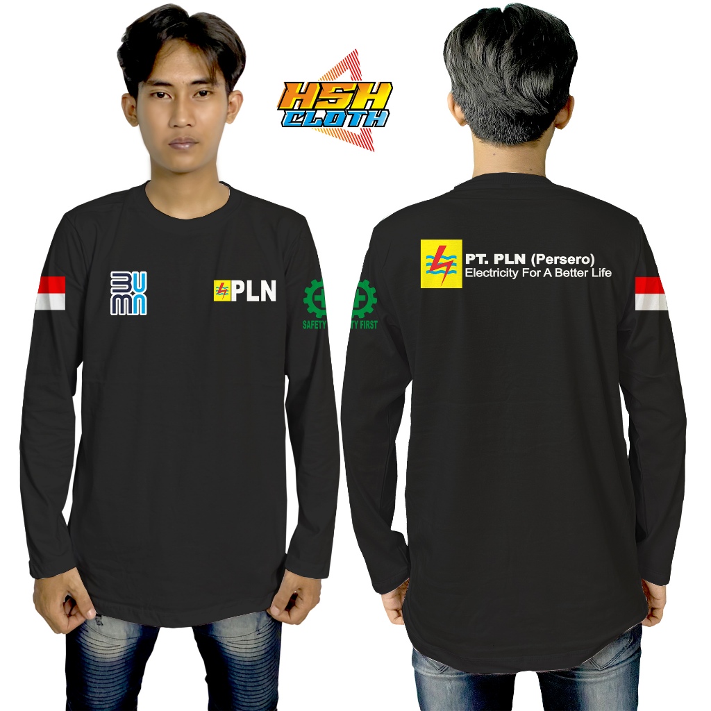 Baju Kaos Distro Lengan Panjang PLN BUMN Listrik Perusahaan Bisa Custom - HSHCloth