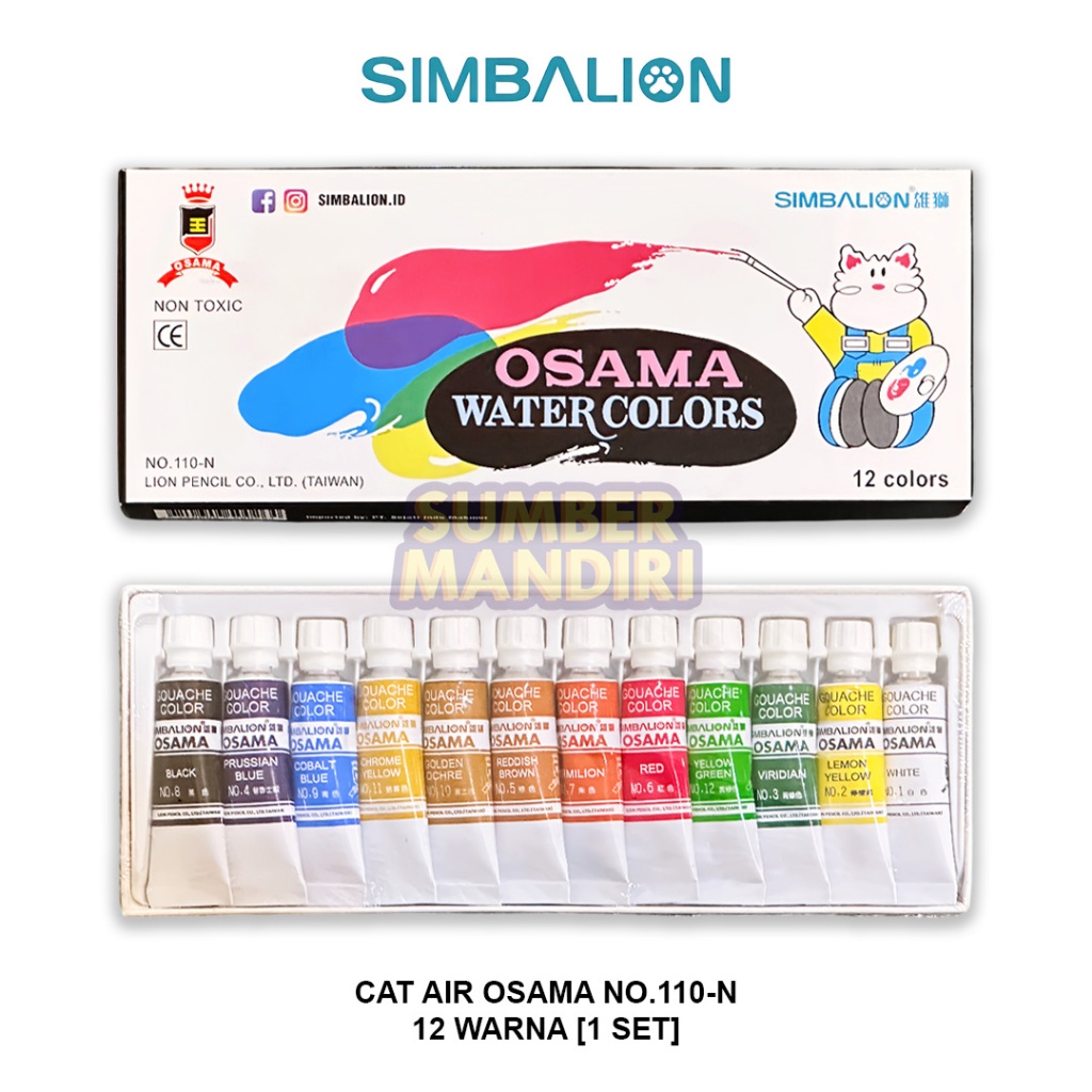 

Water Colors OSAMA SIMBALION Cat Air 12 Warna [1 SET]