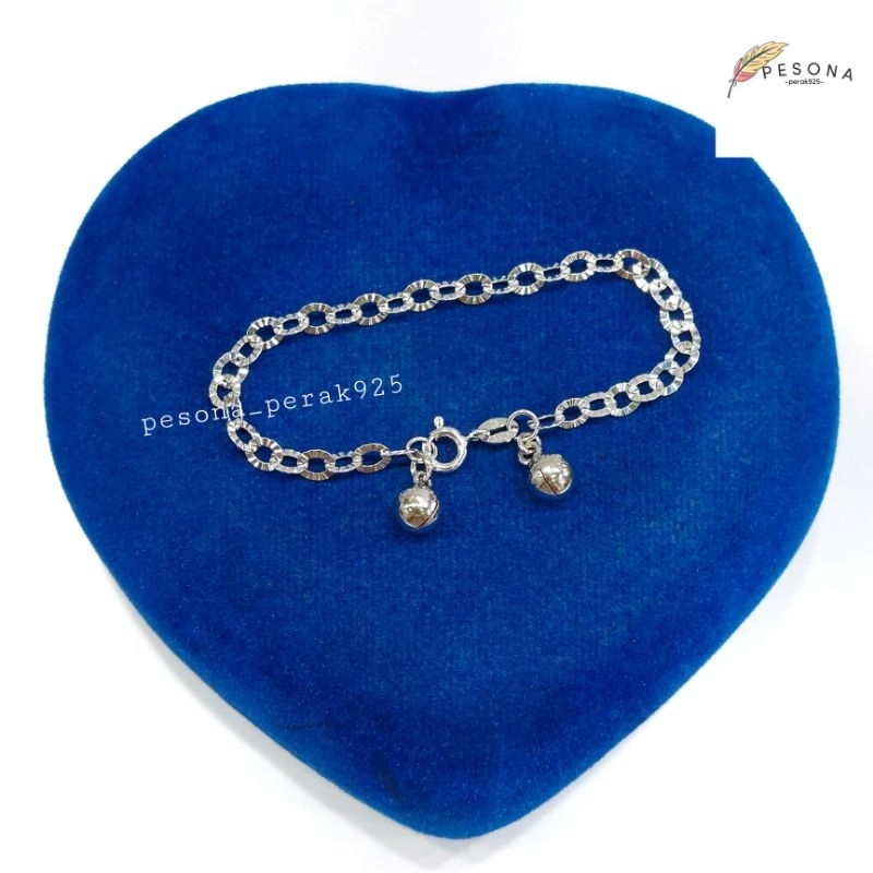 Gelang Tangan Anak Remaja Perak Asli Silver 925 Lapis Emas Putih Model Rantai Nori Ukir + Kerincing 