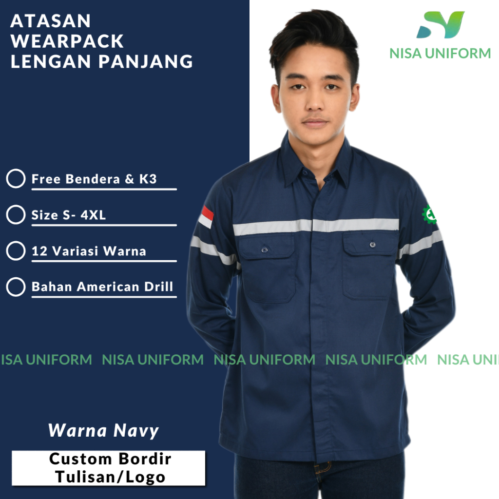 Baju Kerja lapangan custom bordir/atasan wearpack tangan panjang/kemeja Kerja Murah