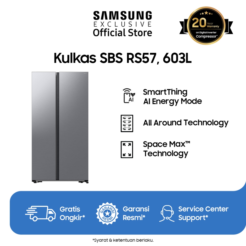 Samsung Kulkas Side 603L | SmartThings AI Energy Mode | SpaceMax™ | RS57DG4000M9SE