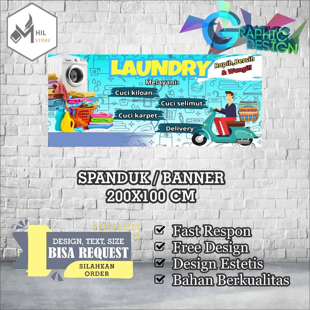 Size 200x100 Cm Spanduk Laundry Free Custom Design