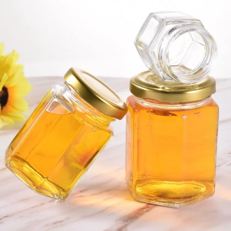 Toples madu ukuran 80 ml/ toples kaca hexagonal ukuran 80 ml tutup putar /toples penyimpanan/toples 