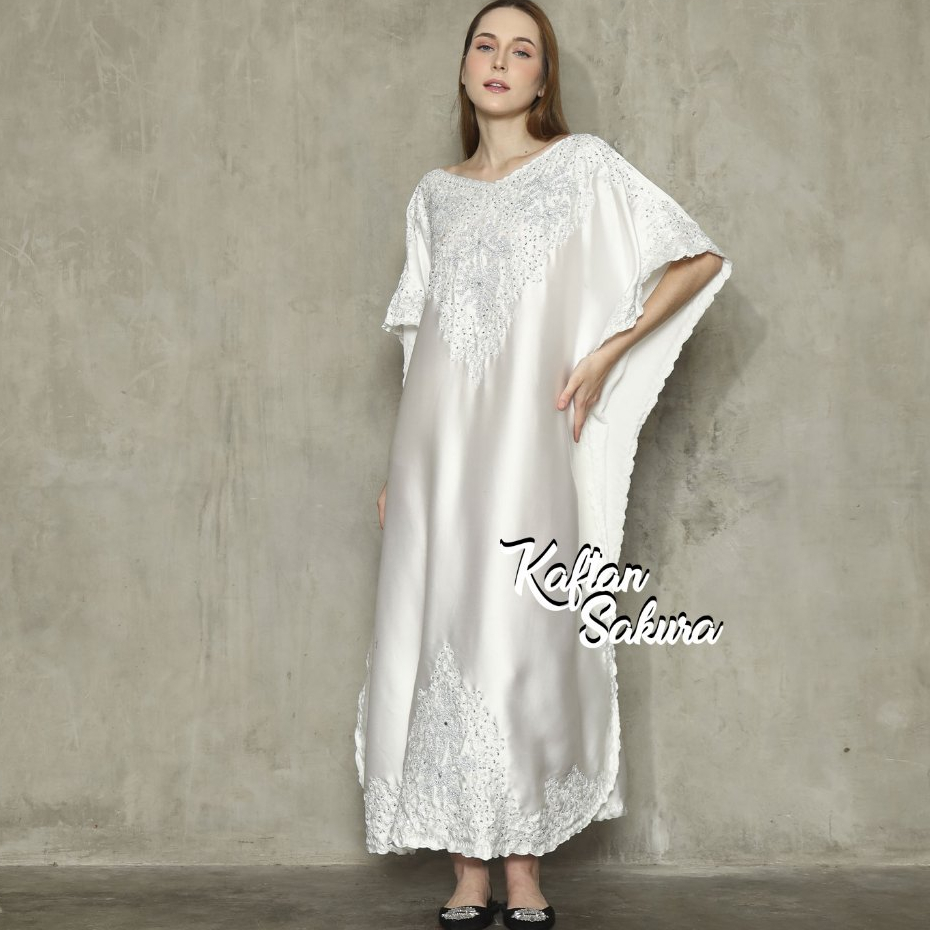 gamis mewah premium bahan satin silk dengan kombinasi payet dan bordir mewah original bykaftansakura