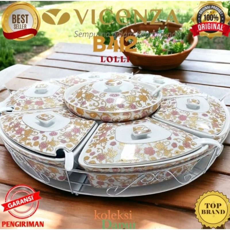 Prasmanan besar VICENZA B412 lolli wadah saji porselain dengan rak berfungsi sebagai tempat nasi, wa