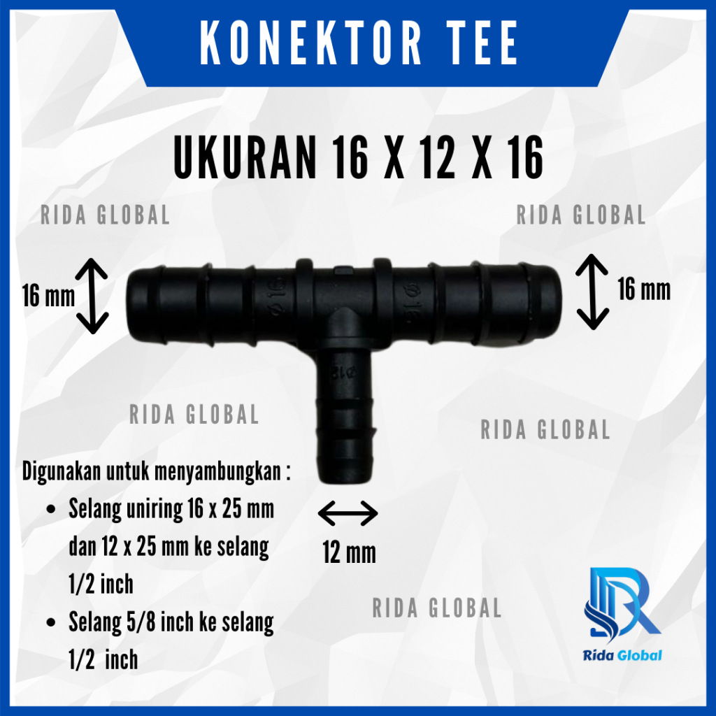 Sambungan Selang Aerator Uniring Konektor Tee Reducer 16x12x16 mm