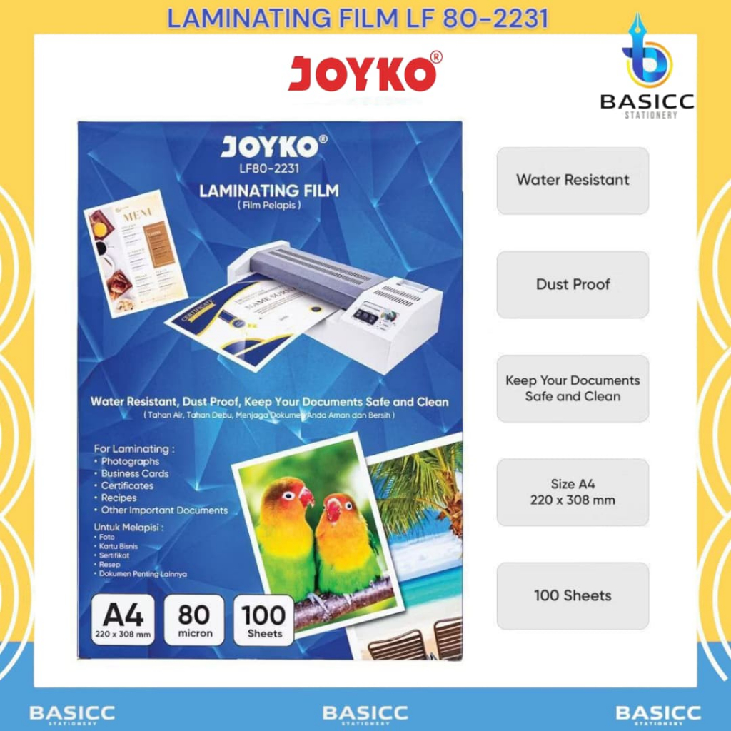 

Joyko Plastik Laminating Film 100 Lembar A4 LF80-2231 | @1Pcs