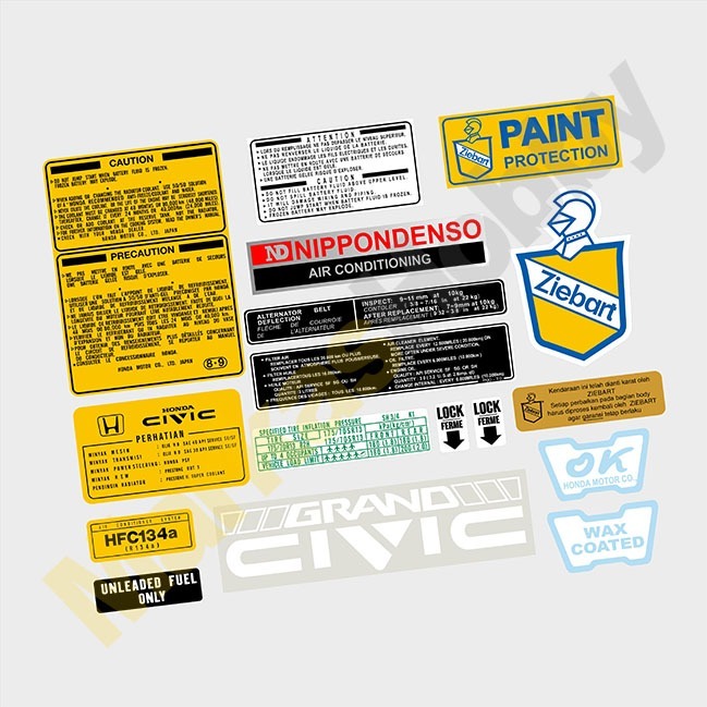 Honda Grand Civic Lx Nouva Sedan JDM Stiker  Variasi Sticker Peringatan Detail  Warning Set Emblem M