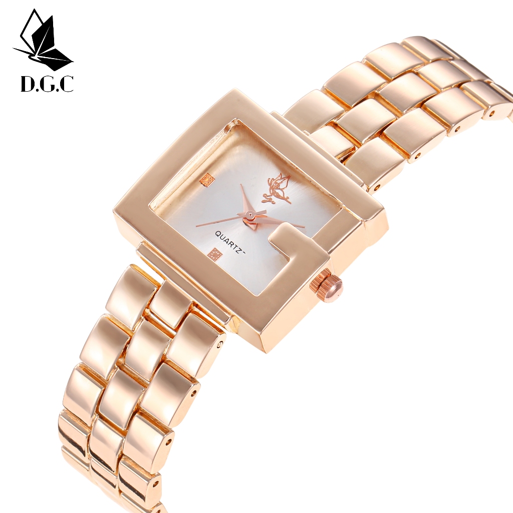 DGC 30112 Jam Tangan Analog Wanita Strap Stainless Steel Gaya Elegan Fashion Persegi COD