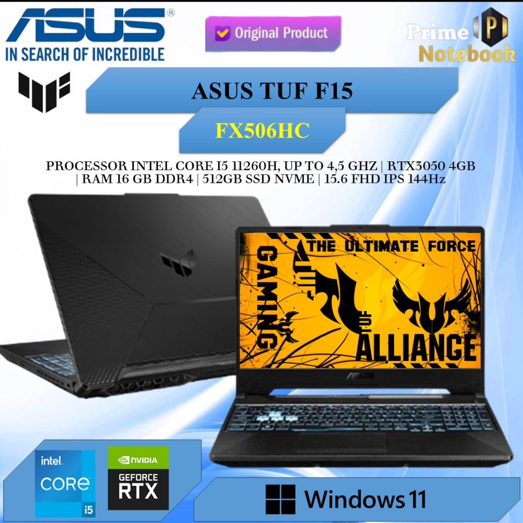 Laptop Asus Tuf F15 FX506HC i5 11260H RTX3050 4GB/ 16GB 512GB W10 15.6Fhd Ips