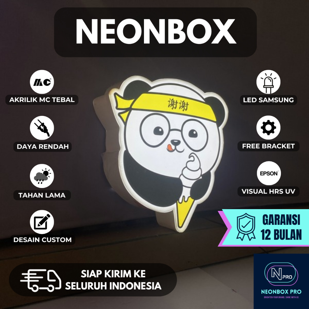 NEONBOX CUSTOM BERKUALITAS Lampu Neon Box Bebas Desain 1/2 Sisi Reklame Dekorasi Toko Indoor/Outdoor