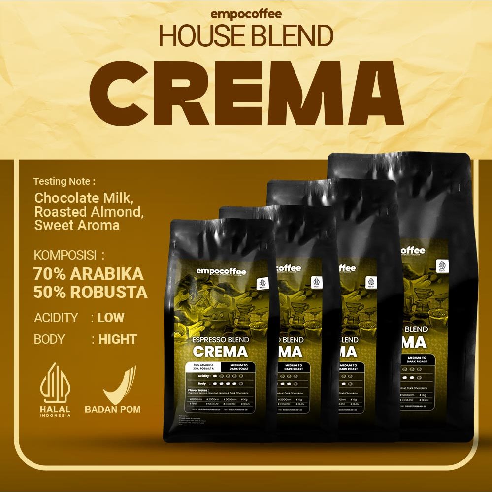 

Kopi Crema Espresso House Blend Coffee Bean 70 Arabika 30 Robusta Biji Bubuk
