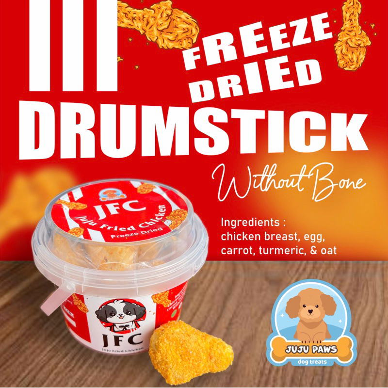 Jujupaws JFC Fried Chicken Drumstick Freeze Dried | Snack Anjing Freeze Dried | Freeze Dried Snack f