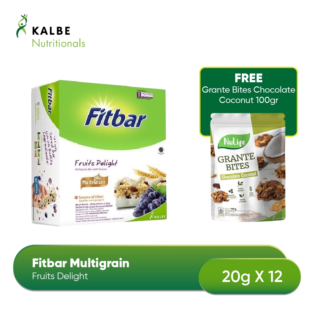 

Fitbar Fruits Delight 12x20gr Multigrain Free NuLife Grante Bites Chocolate Coconut 100gr