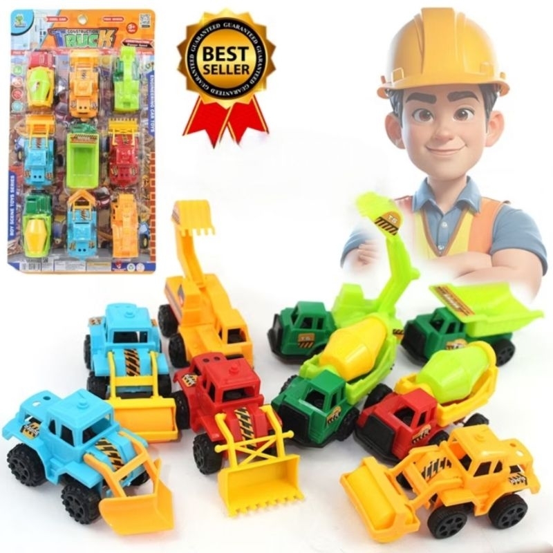 Construction Truck OCT 6400 Warna Cerah Mix Color Mainan Mobil Truk Konstruksi Mixer Molen Beko Exca