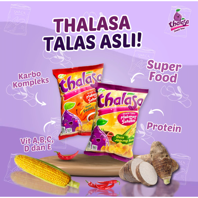 

Thalasa [24 pcs] - Keripik Talas (Rasa Jagung Bakar/ Pedas Sedap) Snack Sehat Cemilan Serat Tinggi Vitamin 55gr