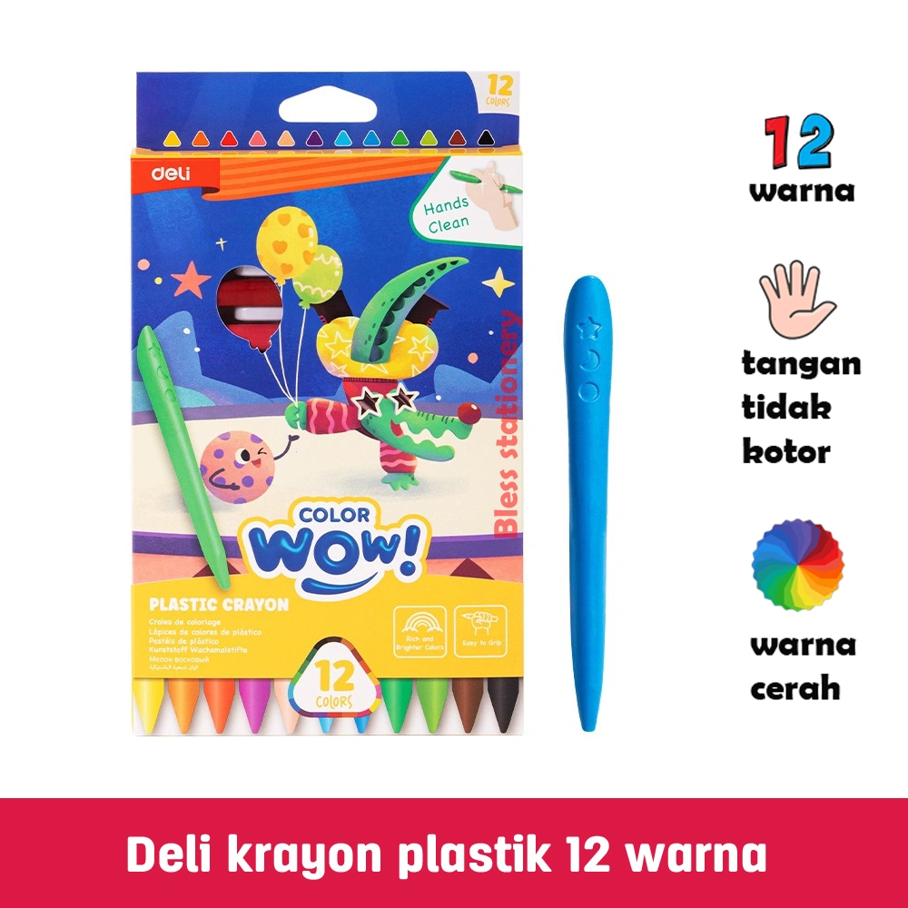 

Deli krayon plastik 12 warna krayon anak sekolah plastic crayon tidak kotor ditangan