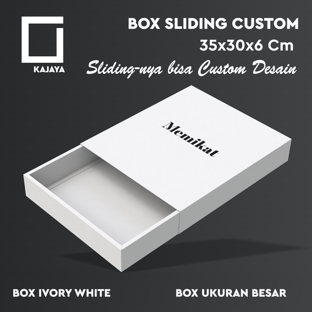 

Box Sliding Custom Desain 35x30x6 cm Kertas Ivory Baju Hantaran Packaging Batik Pria Kemasan Kado Wanita