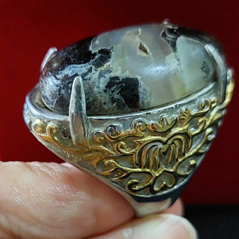 Vintage Cincin Batu Akik Bolong Ring Kuningan