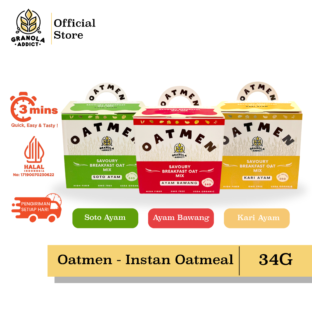 

Granola Addict - Oatmen Instant Oatmeal Siap Makan (Rasa Soto, Kari & Ayam Bawang)