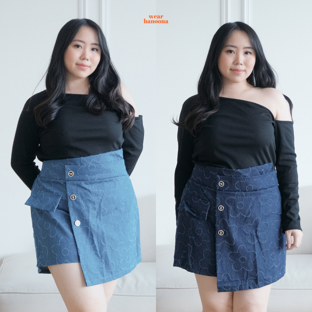 wear.banoona - Chija Denim Skort | Rok Celana Jeans Stetch Korea Big Size Wanita Jumbo