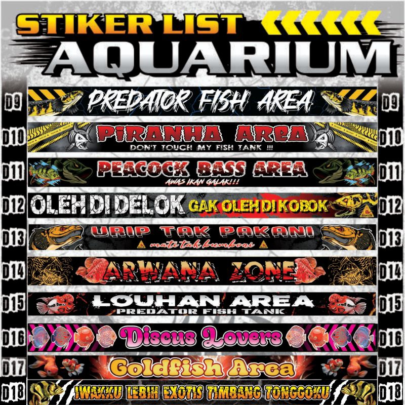 STIKER LIST DEPAN AQUARIUM KATA KATA IWAK GALAKKK PREDATOR DISCUS PEACOCKBASS CHANA LOUHAN ARWANA PI