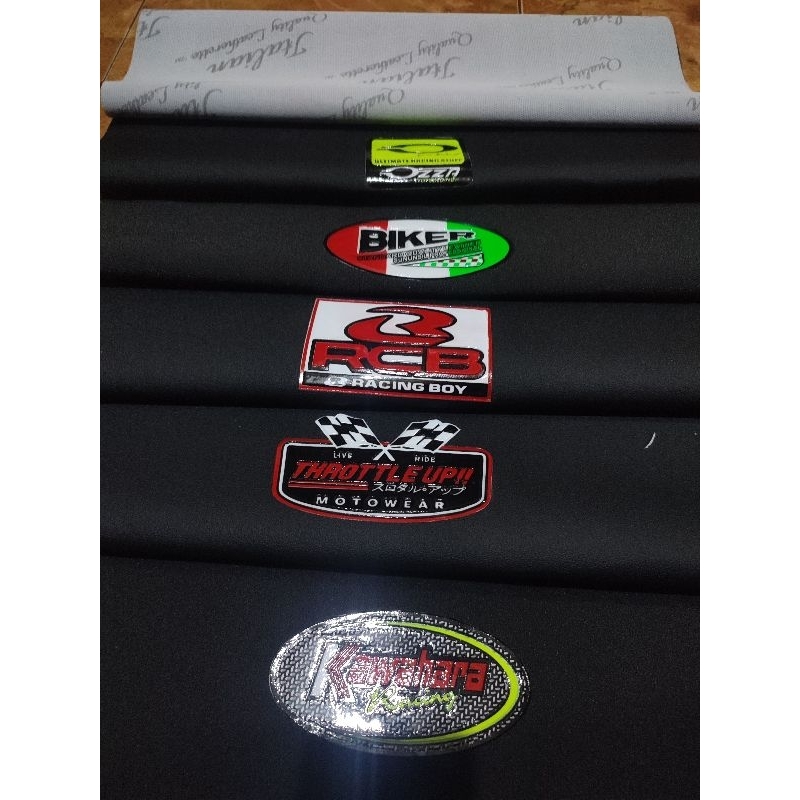 sarung kain kulit jok motor amplas lembaran logo mika ozza, rcb, tdr