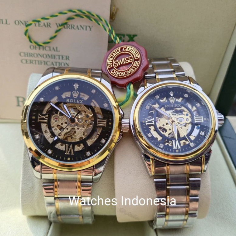 KODE C7X Bisa Cod Jam Tangan Couple Rolex Automatic Skelaton Rolex Otomatis Transparan Romawi