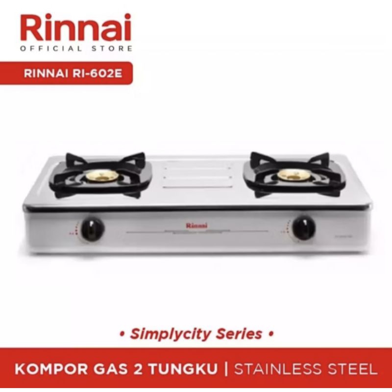RINNAI KOMPOR GAS 2 TUNGKU RI 602E (W) PUTIH STAINLESS STEEL - KOMPOR GAS - RINNAI 2 TUNGKU - SNI