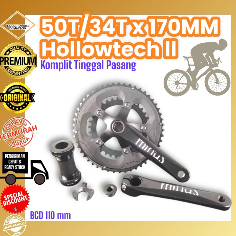 ( CRANKSET 50T / 34T x 170mm Compact Brand Decaf / Minus ) HT2 Hollowtech II Crank Sepeda