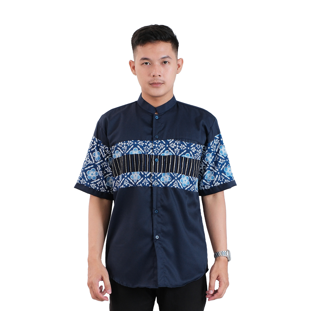 Baju Koko / Muslim Rachim Lengan Pendek Toyobo Batik Biru Dongker