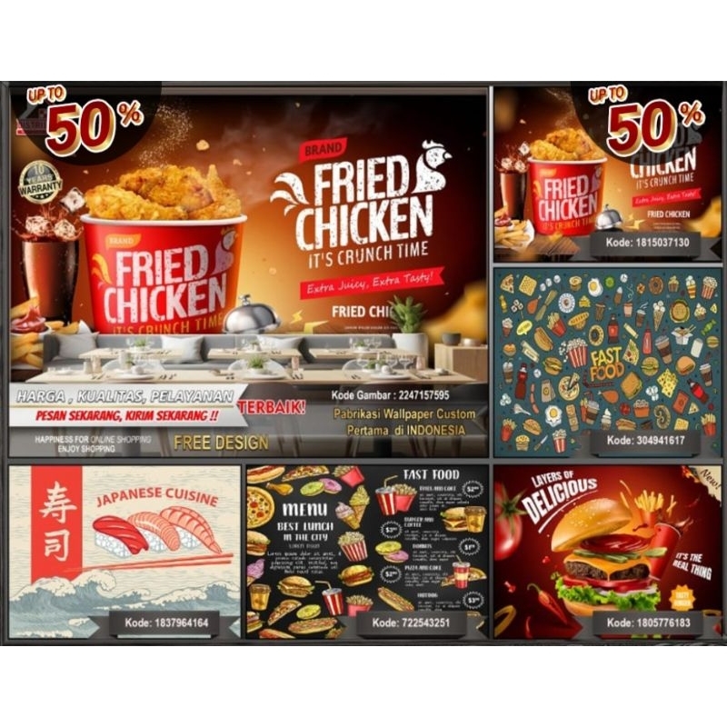 Wallpaper Dinding Custom 3D Resto | Resto Burger | Cafe | Kafe | Restoran | Wallpaper Tema Makan | F