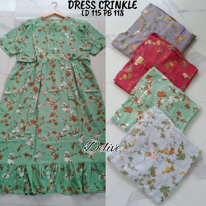 Dress Crinkle motif //Dress Crinkle lengan pendek //homey dress Crinkle