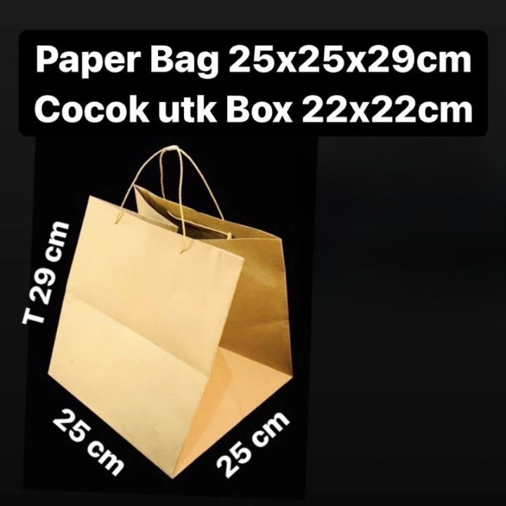 

Paperbag Coklat Bahan Tebal Kokoh 200gsm Tas Hampers Kue Lebaran 25x25x29cm