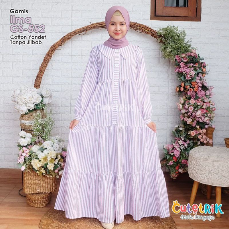 GAMIS TEENAGER KOREAN STYLE GARIS ILMA BY CUTETRIK STRIPE GAMIS ANAK TANGGUNG BAHAN KATUN YANDET