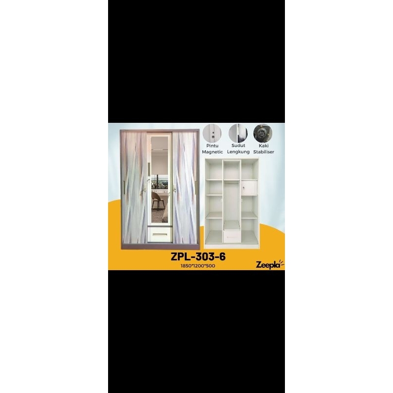 [KEDIRI] Lemari Baju Sliding Besi Import 3 Pintu + Kaca Cermin Ukuran 120x50x185 ANTI RAYAP Wardrobe