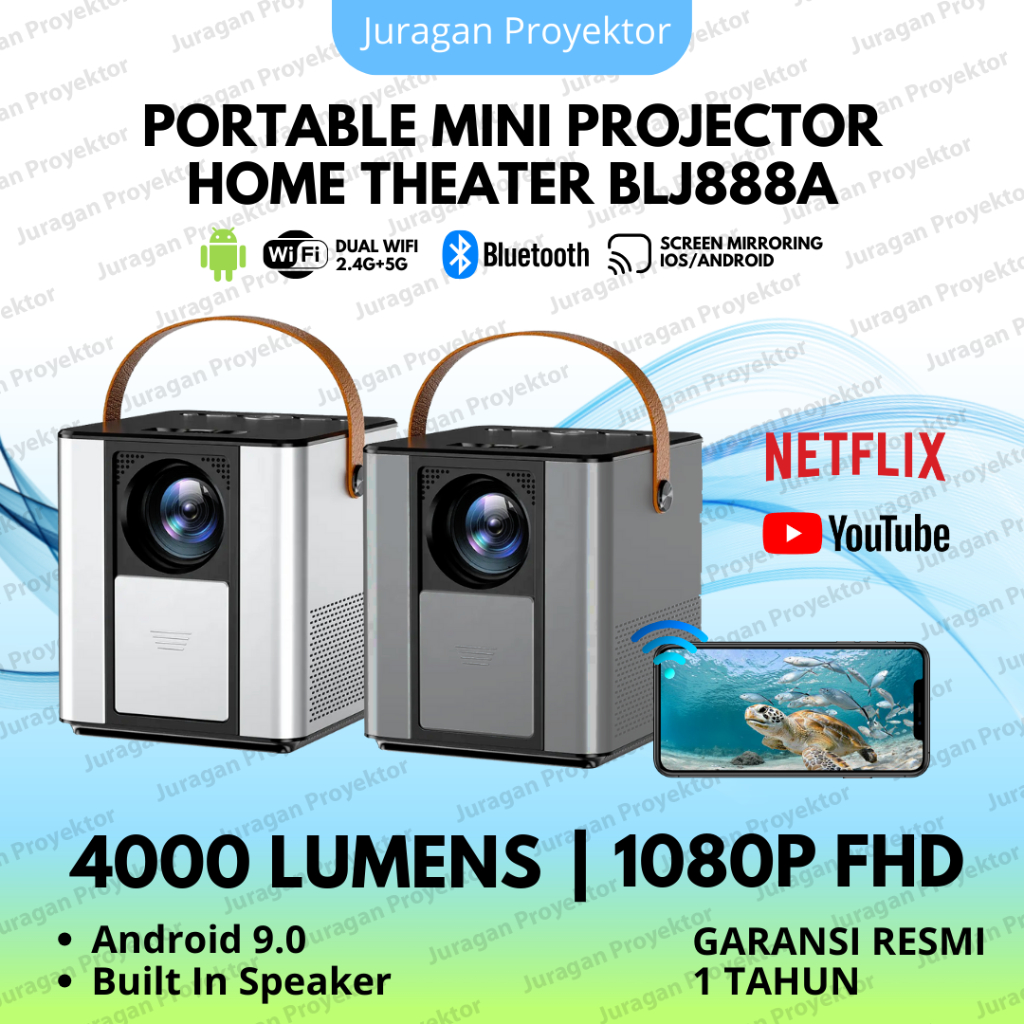 Smart Proyektor BLJ888A Android Wifi 4000 Lumens Proyektor Mini Portable Proyektor Mini Android