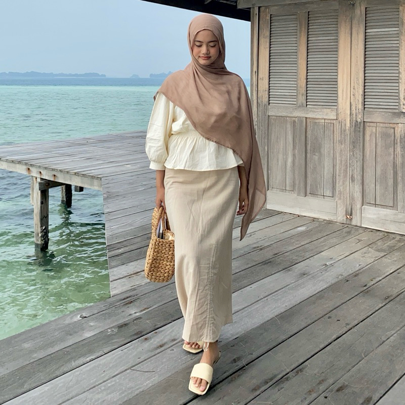 VALIZA - Adelia Skirt Basic Skirt / Rok Linen Korea Murah / Rok Linen Serut