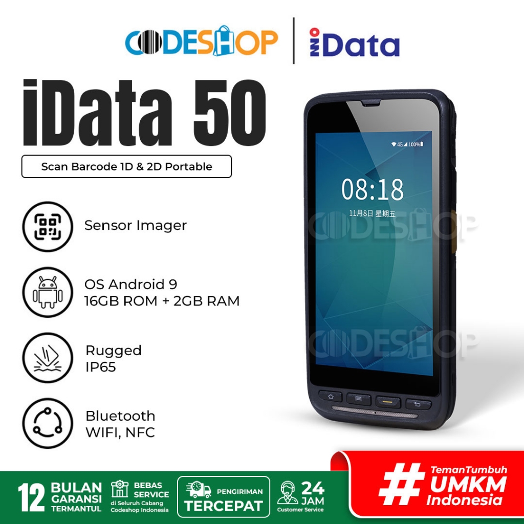 Mobile Scanner iData 50 Android Scanner Barcode 2D Tahan Banting