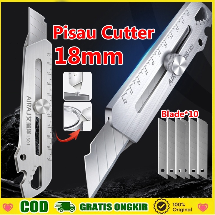 

【COD】6 in1 Pisau Utilitas Baja Tahan Karat Menebal Pemotong Kertas Pisau Carter Besar Cutter Stainless Steel 18mm